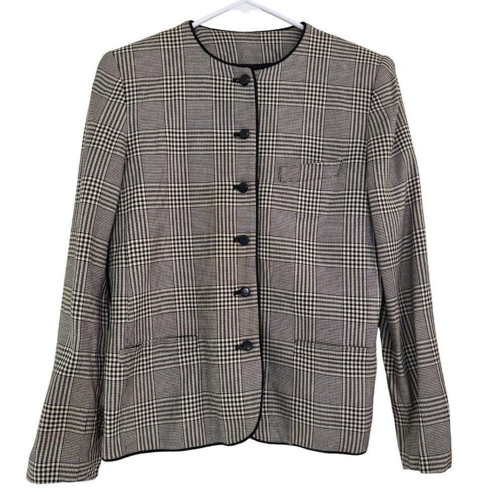 Vintage Kasper for ASL Womens Gray Glen Plaid Button Front  Jacket Size 6